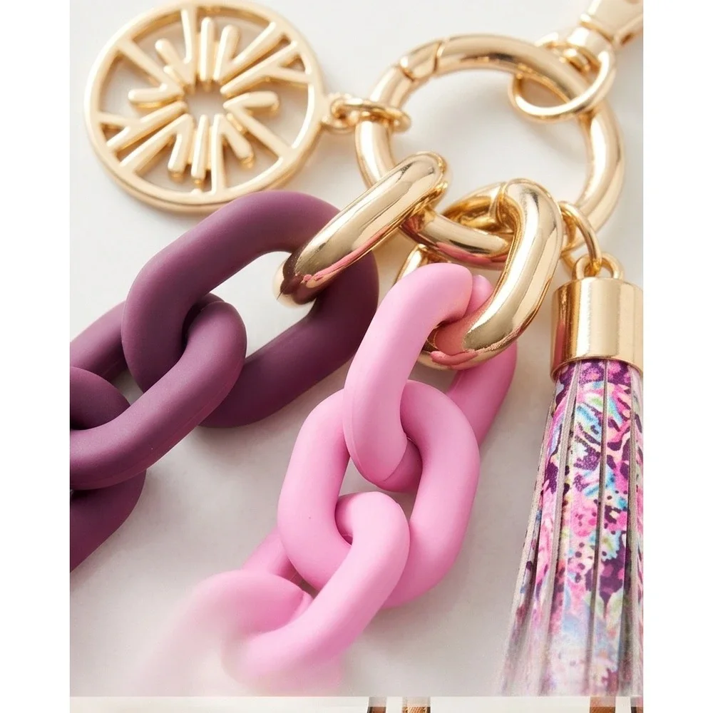 Lilly Pulitzer Marena Cherry Resin Chain Keychain‎ Pink Purple Tassel Gold Charm
